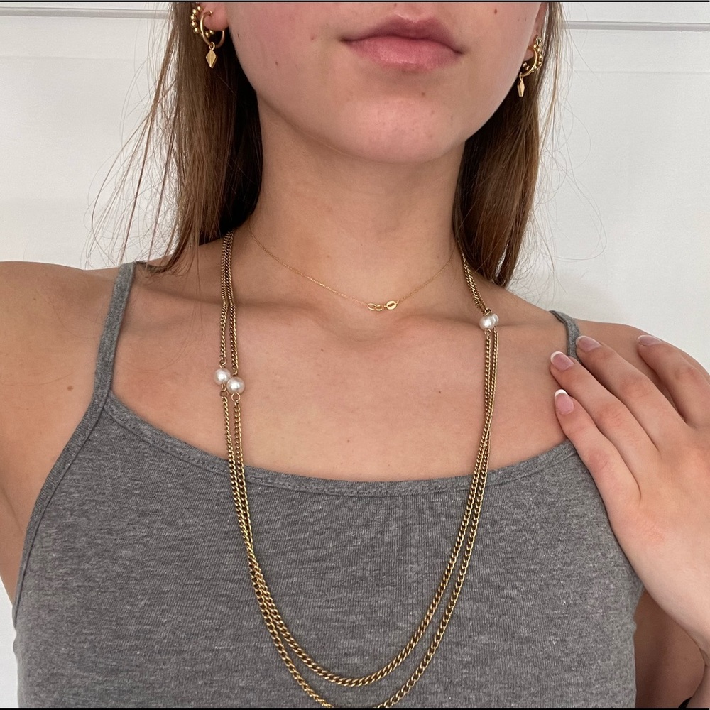 Gold Opera Necklace with Pearls